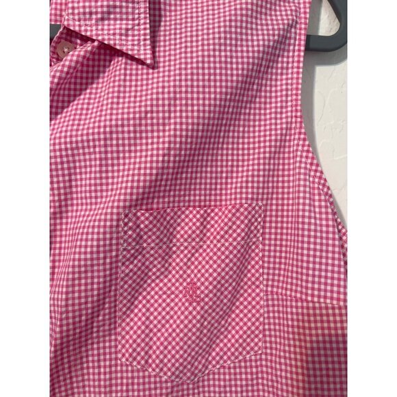 Lauren Ralph Lauren Red White Check Sz 16 Tie Waist Sleeveless Button Up Blouse - Picture 4 of 7